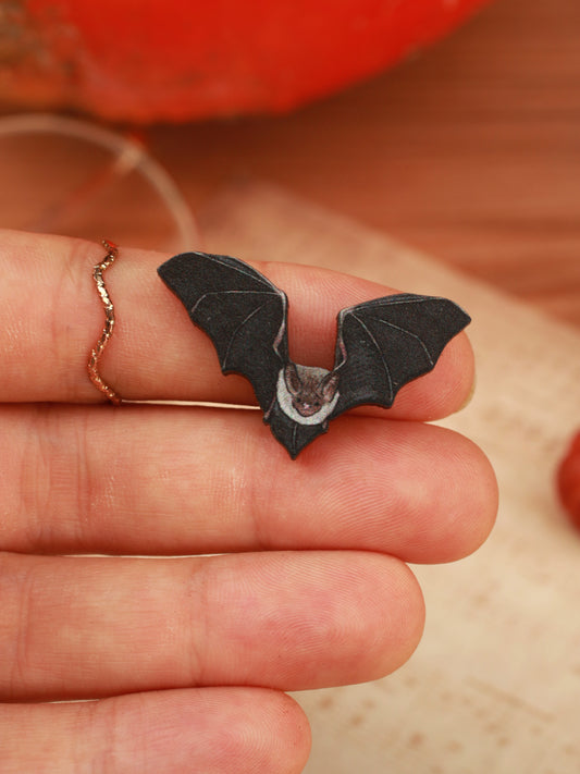 Bat pin - wooden bat brooch