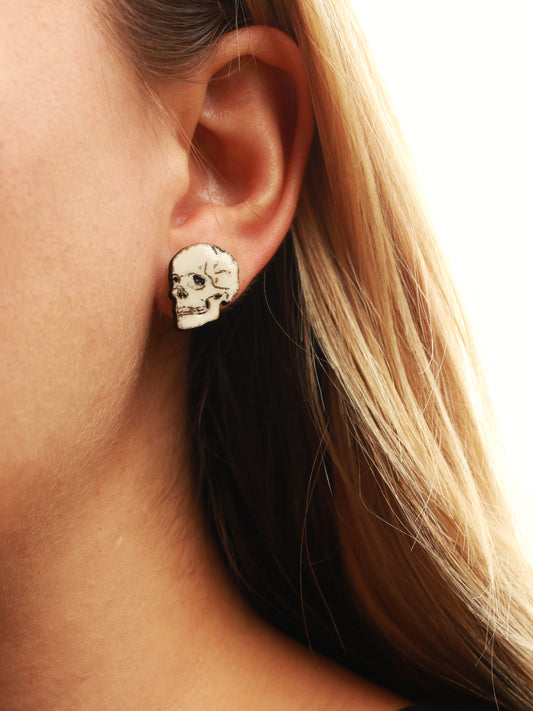 Skull earrings - wooden stud earring