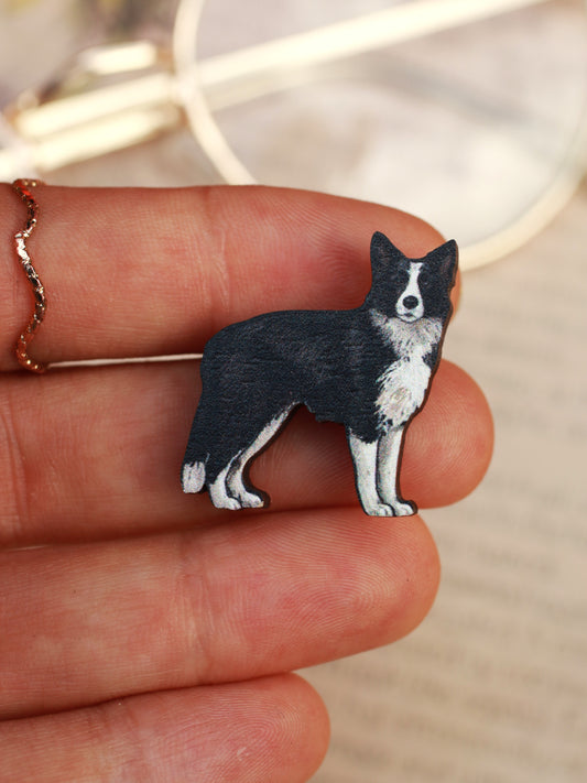 Border collie pin - wooden dog brooch