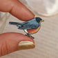 American Robin pin - wooden bird brooch