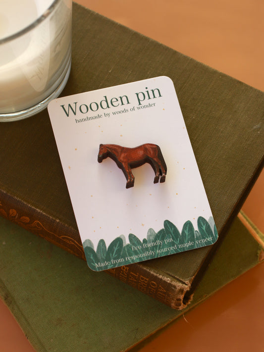 Horse pin - Wooden horse brooch