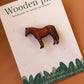 Horse pin - Wooden horse brooch