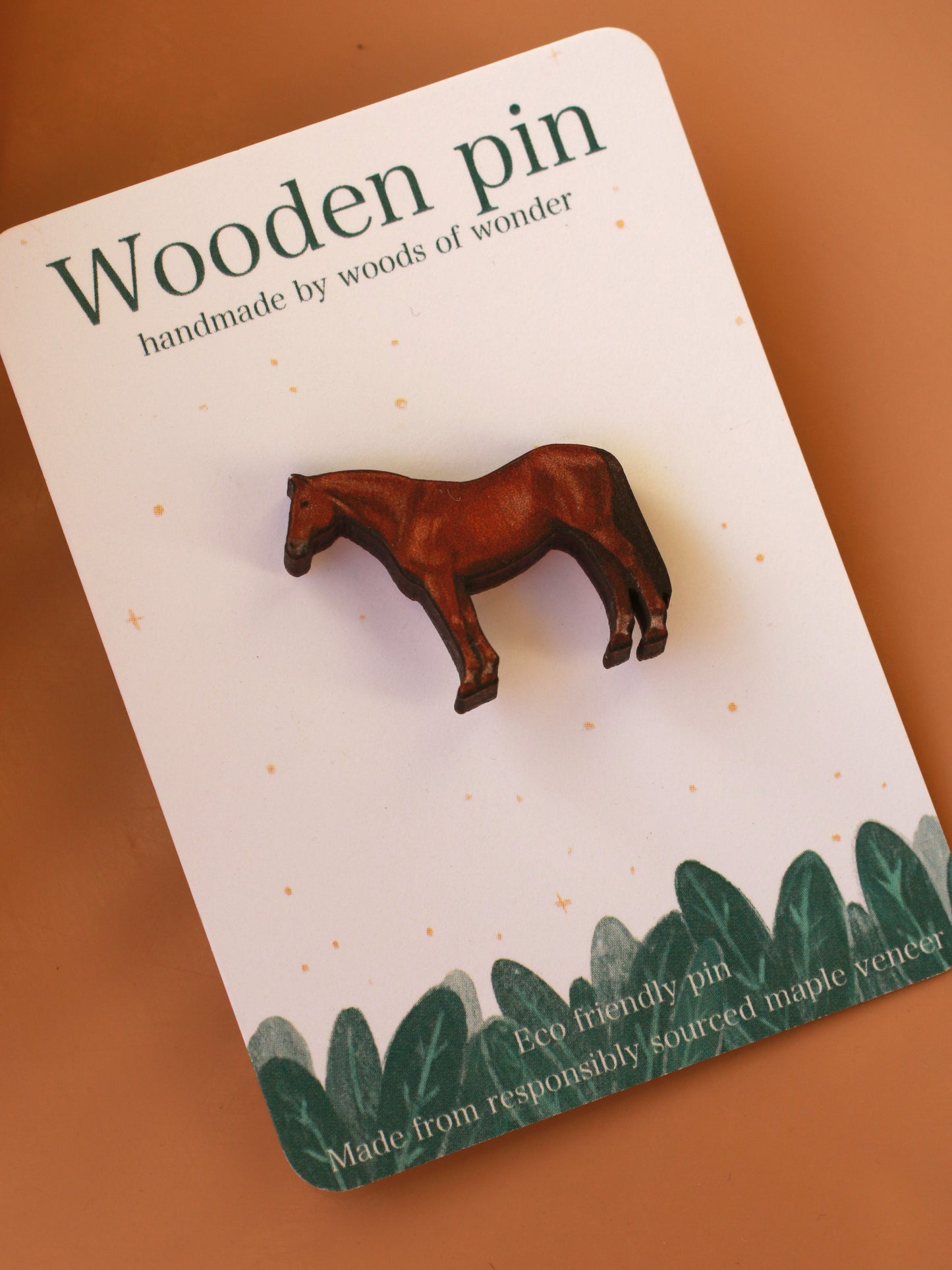 Horse pin - Wooden horse brooch