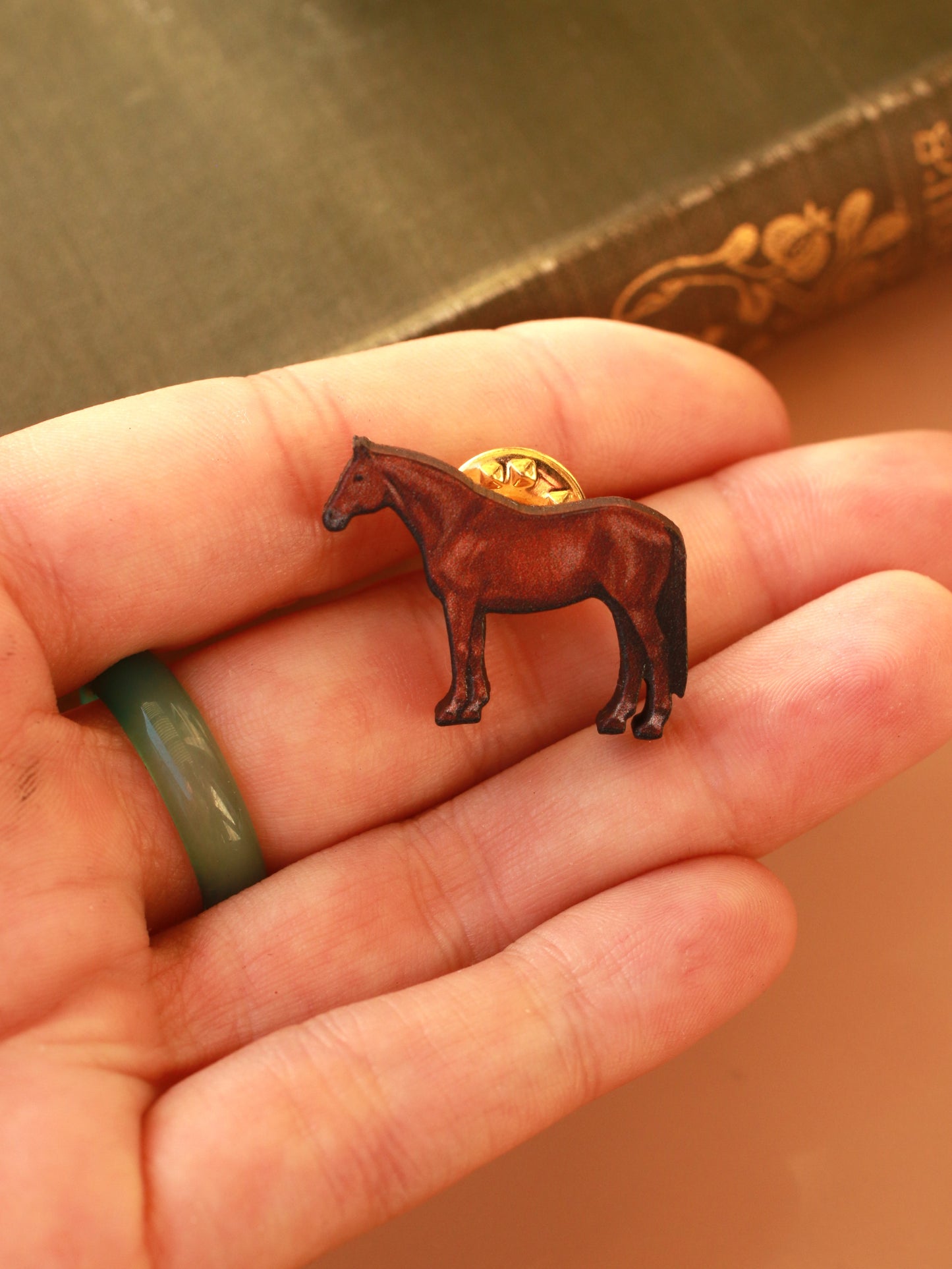 Horse pin - Wooden horse brooch