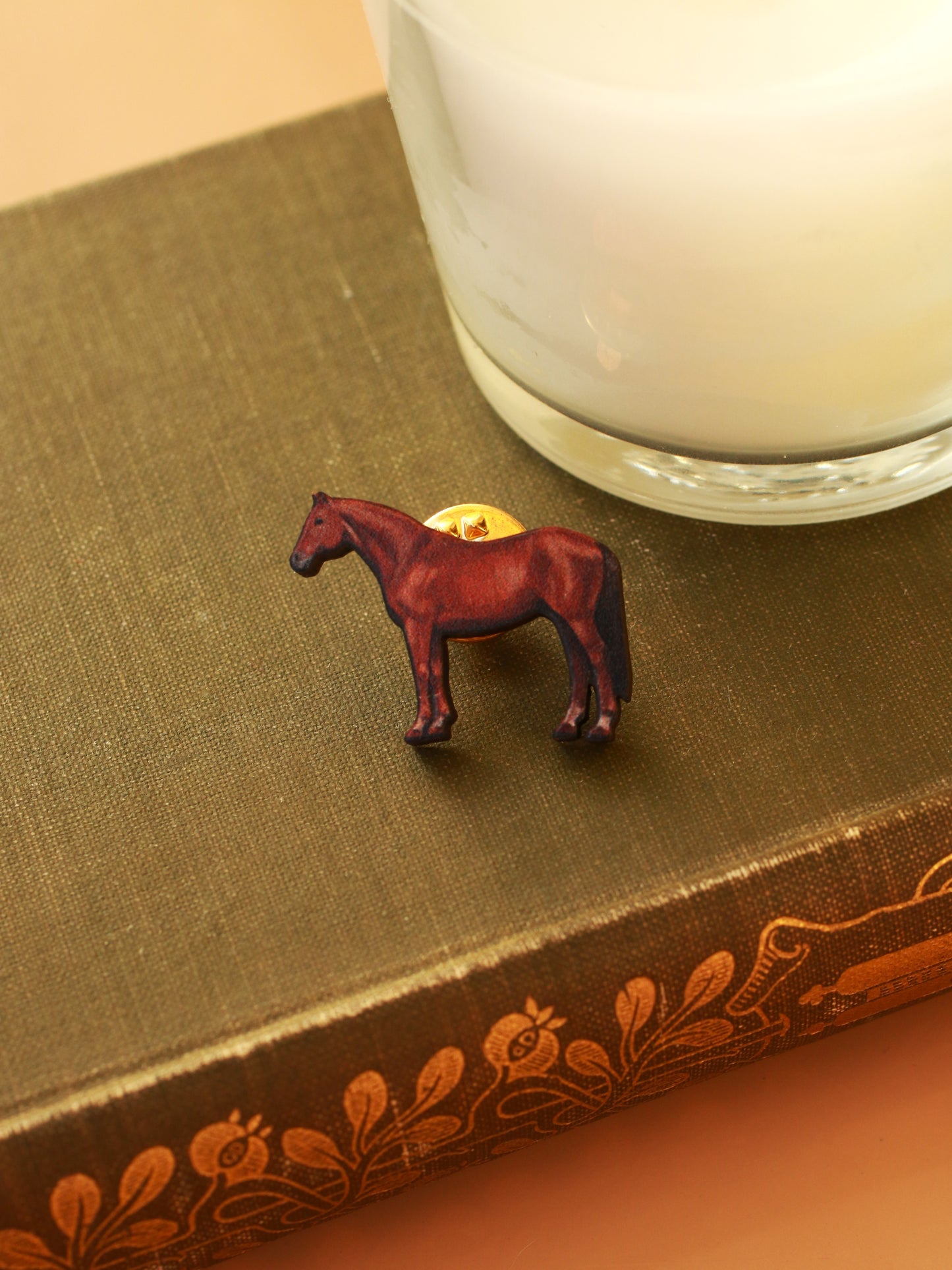 Horse pin - Wooden horse brooch