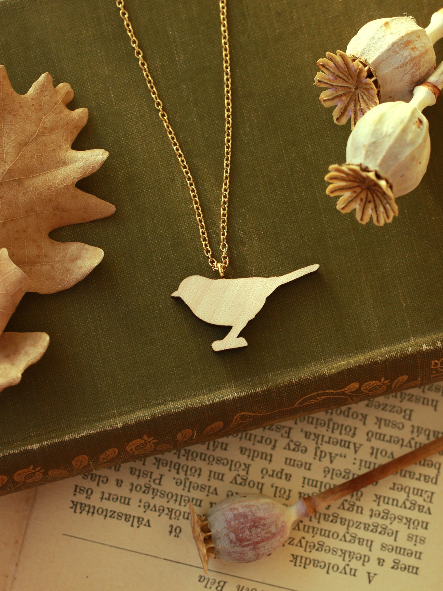 Great tit necklace - wooden bird pendant