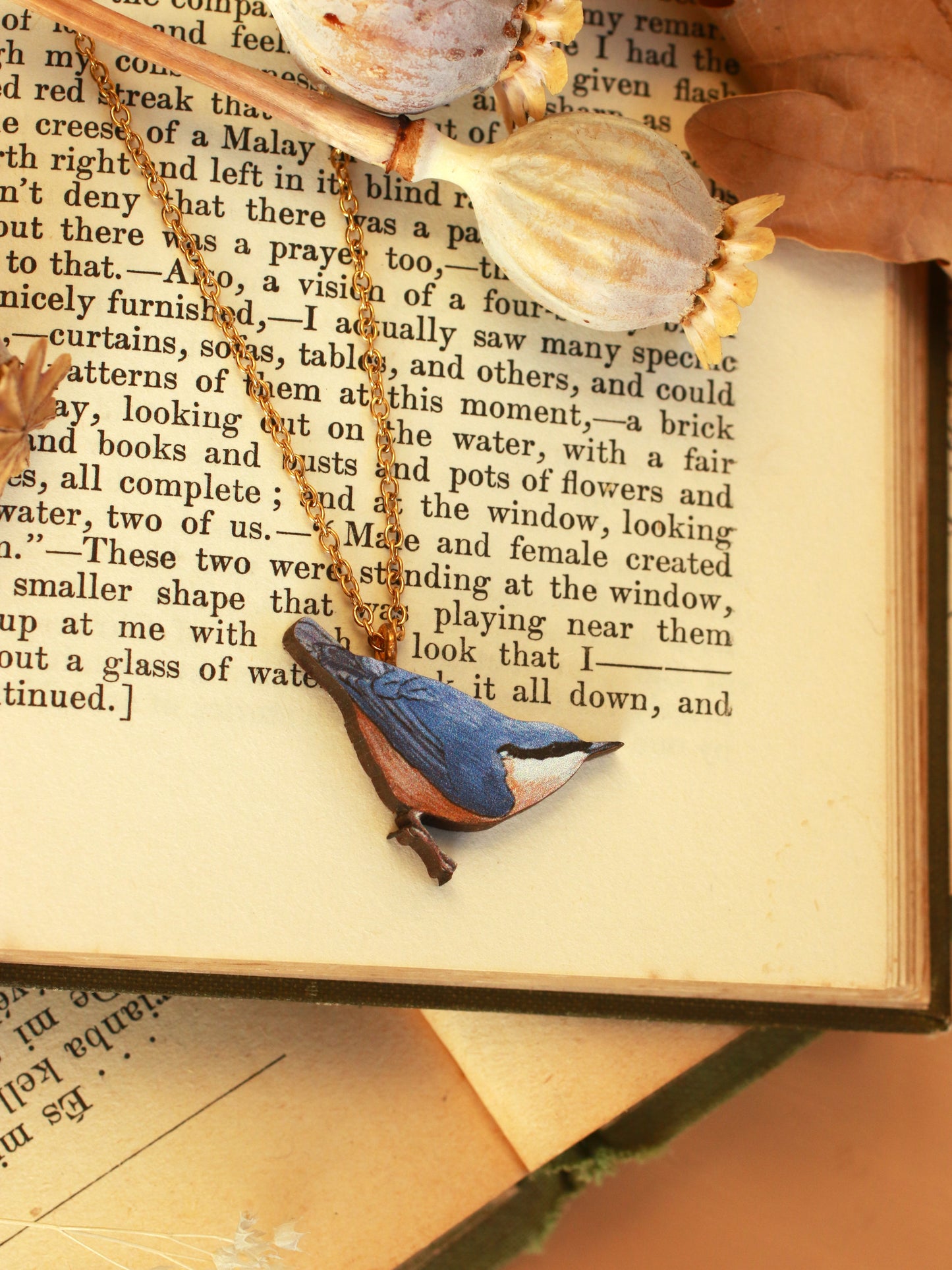 Nuthatch - wooden bird necklace