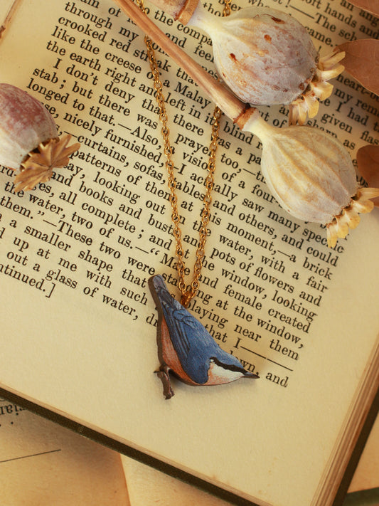 Nuthatch - wooden bird necklace