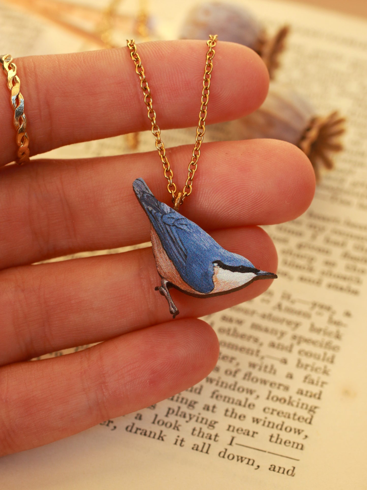 Nuthatch - wooden bird necklace