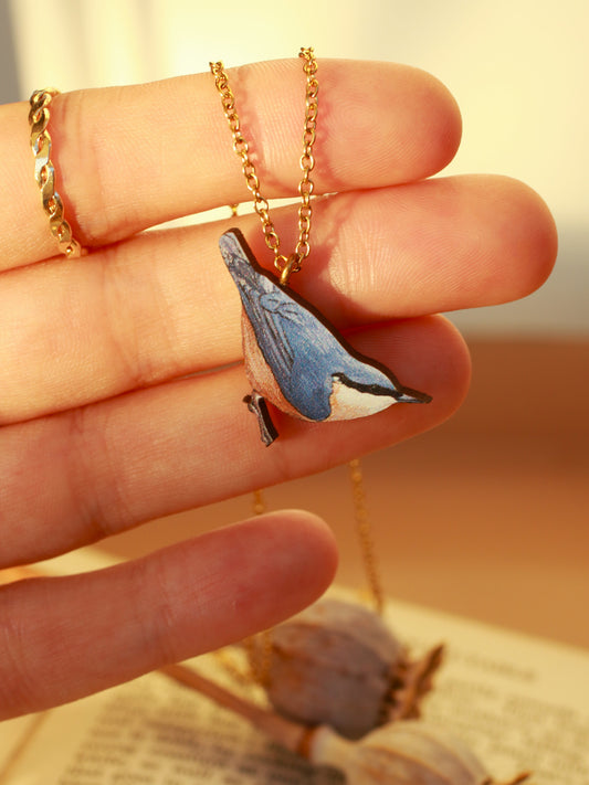 Nuthatch - wooden bird necklace