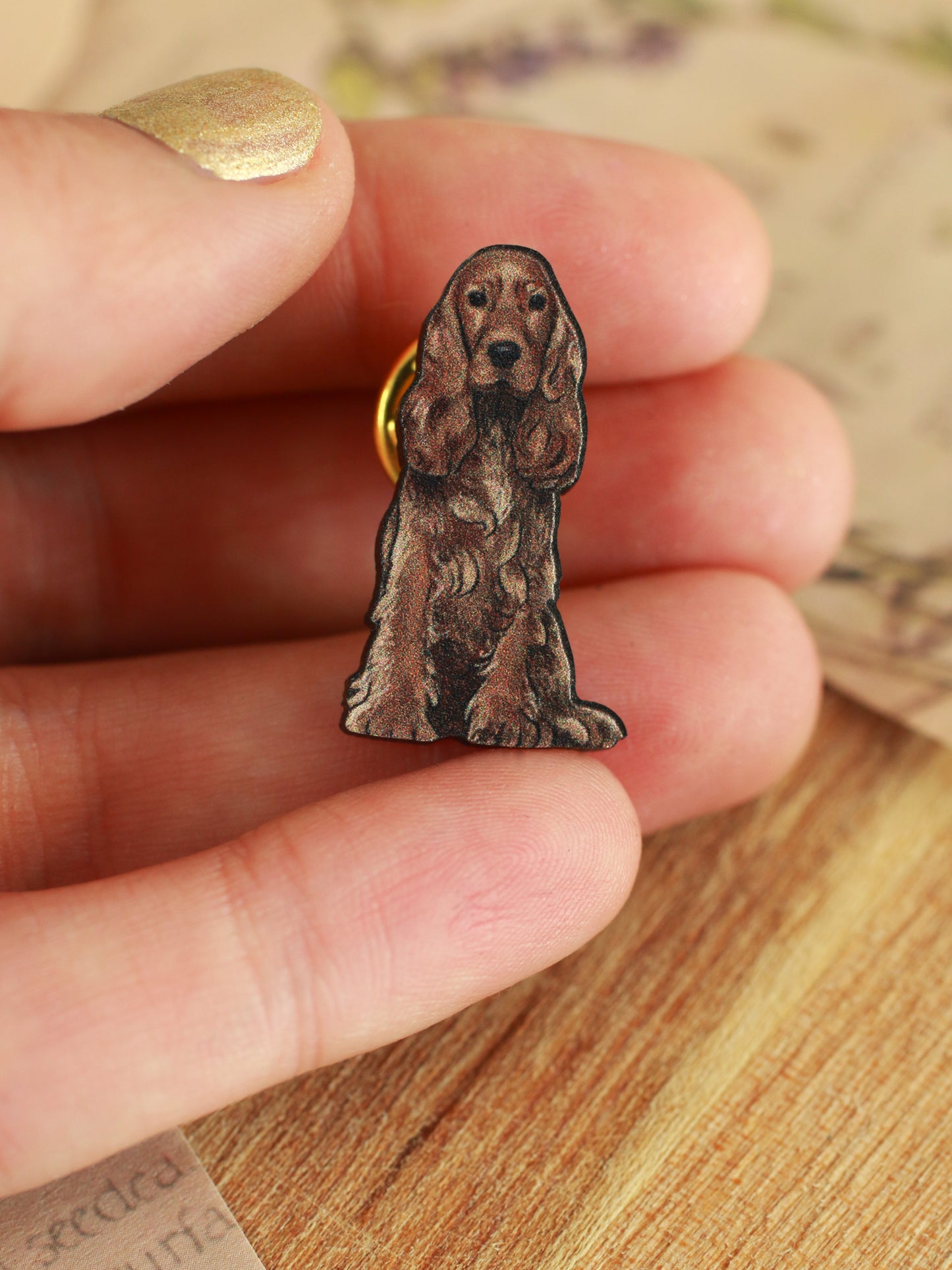 Cocker Spaniel pin - wooden dog brooch