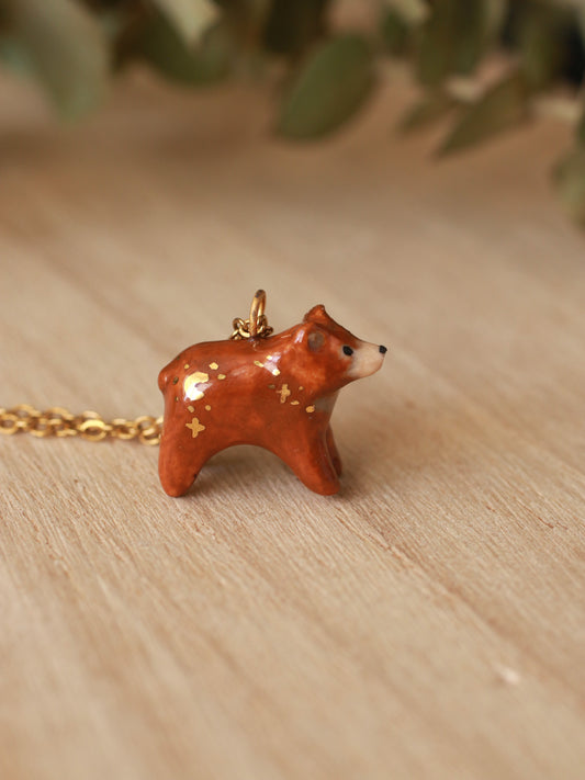 Starry brown bear necklace