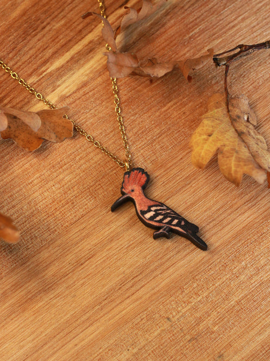 Hoopoe necklace - wooden bird pendant