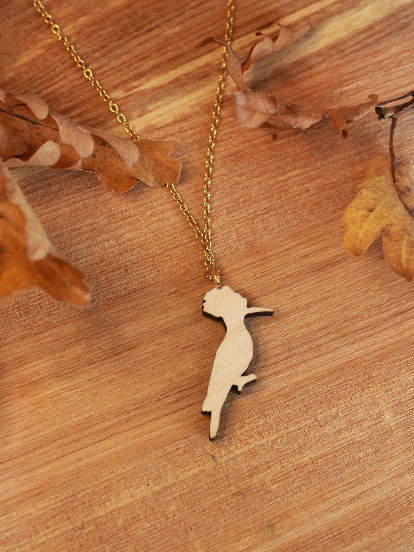 Hoopoe necklace - wooden bird pendant