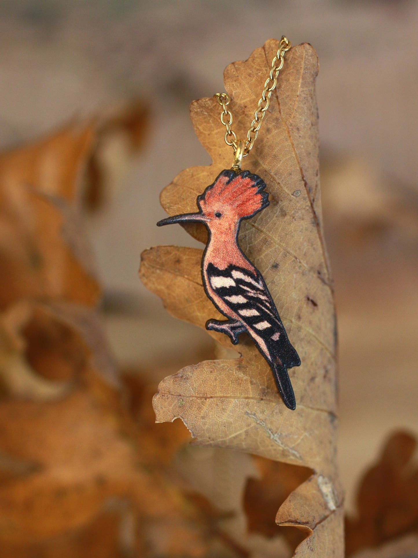 Hoopoe necklace - wooden bird pendant