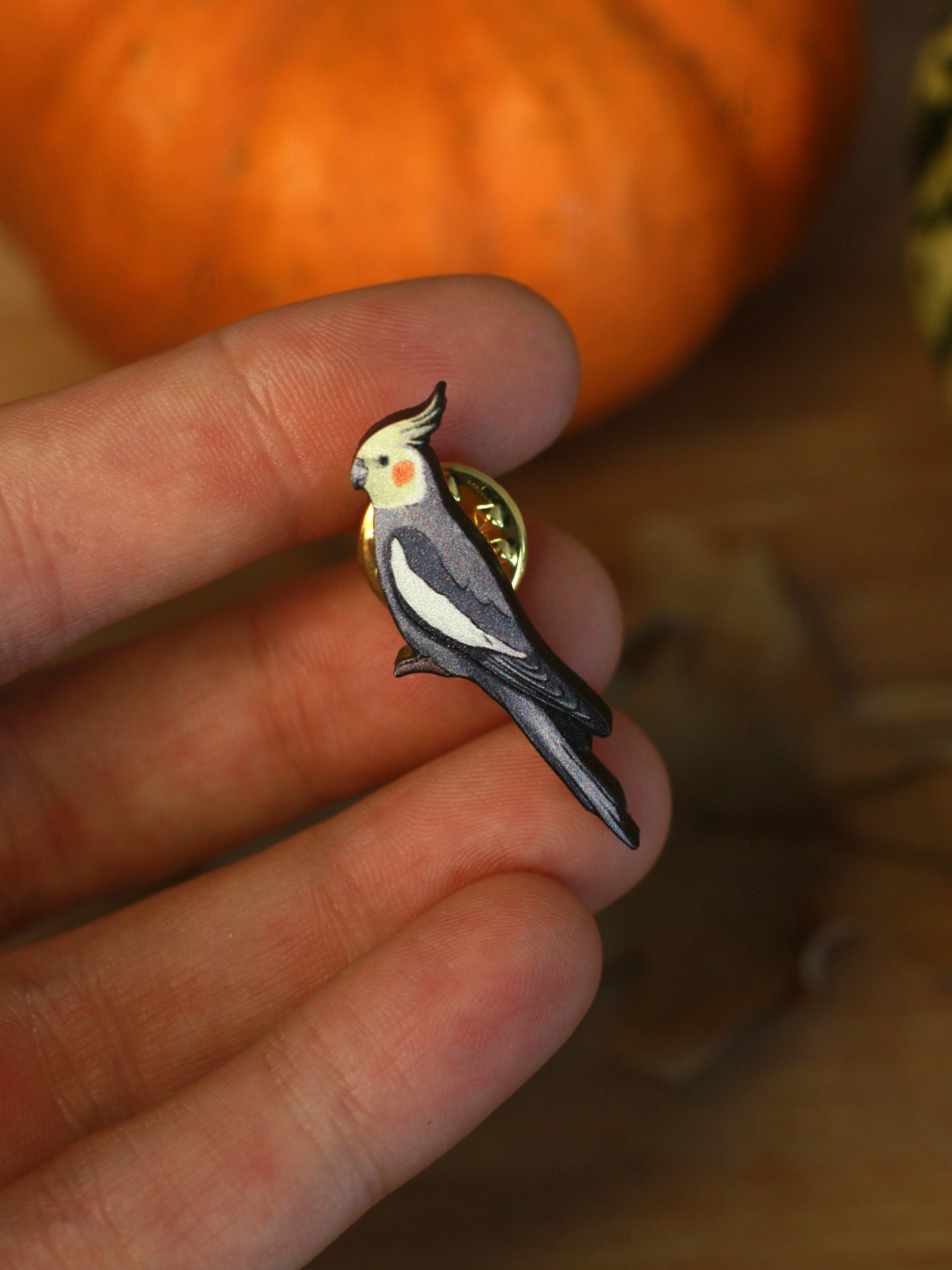 Cockatiel pin - wooden parrot brooch