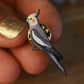 Cockatiel pin - wooden parrot brooch