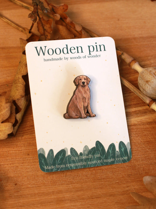 Golden retriever pin - wooden dog brooch