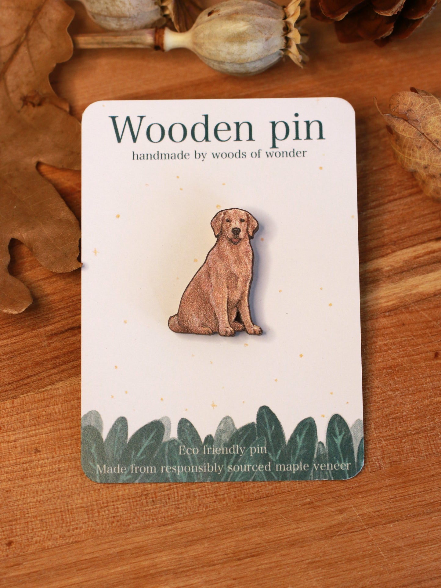 Golden retriever pin - wooden dog brooch