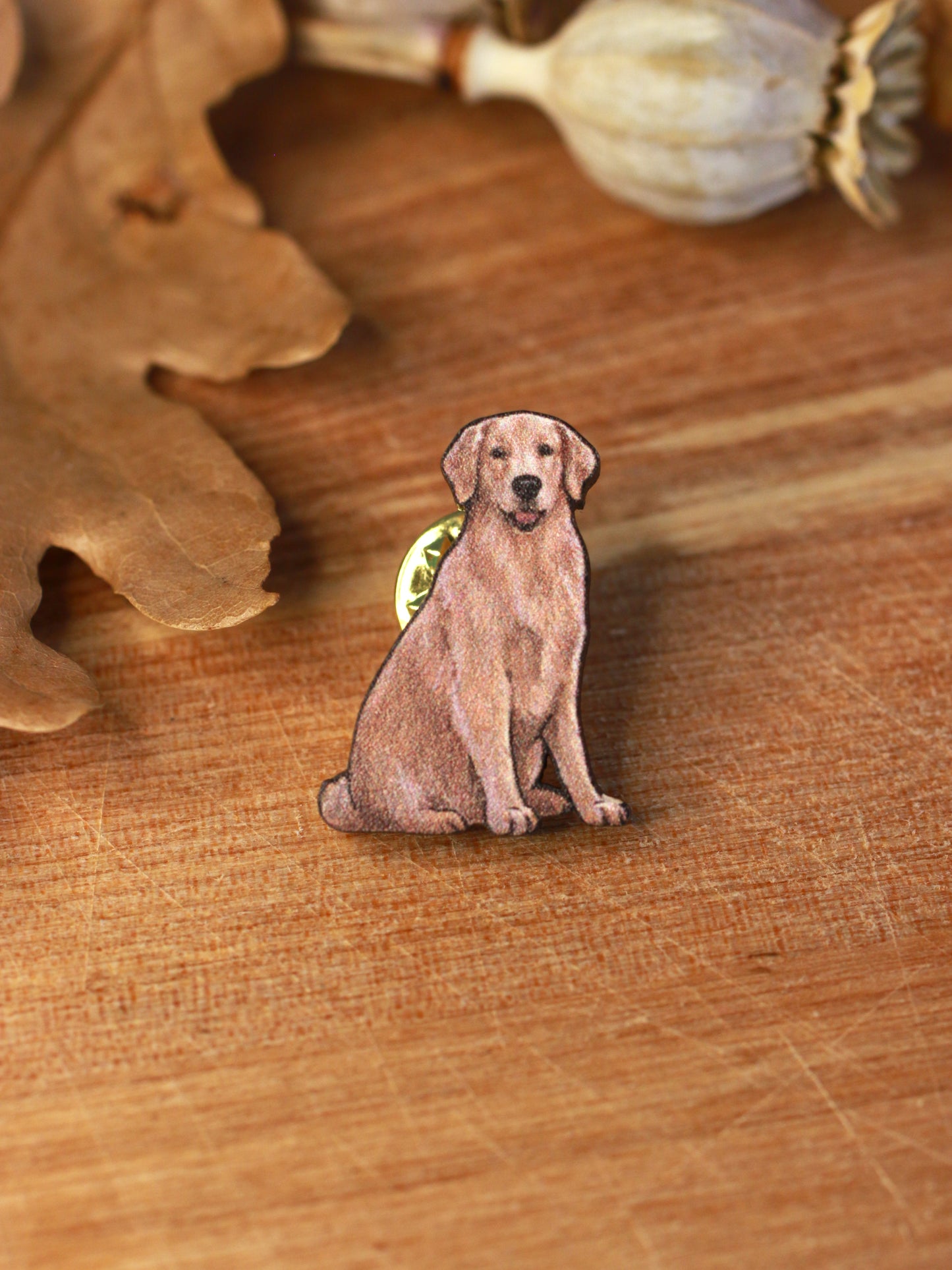 Golden retriever pin - wooden dog brooch