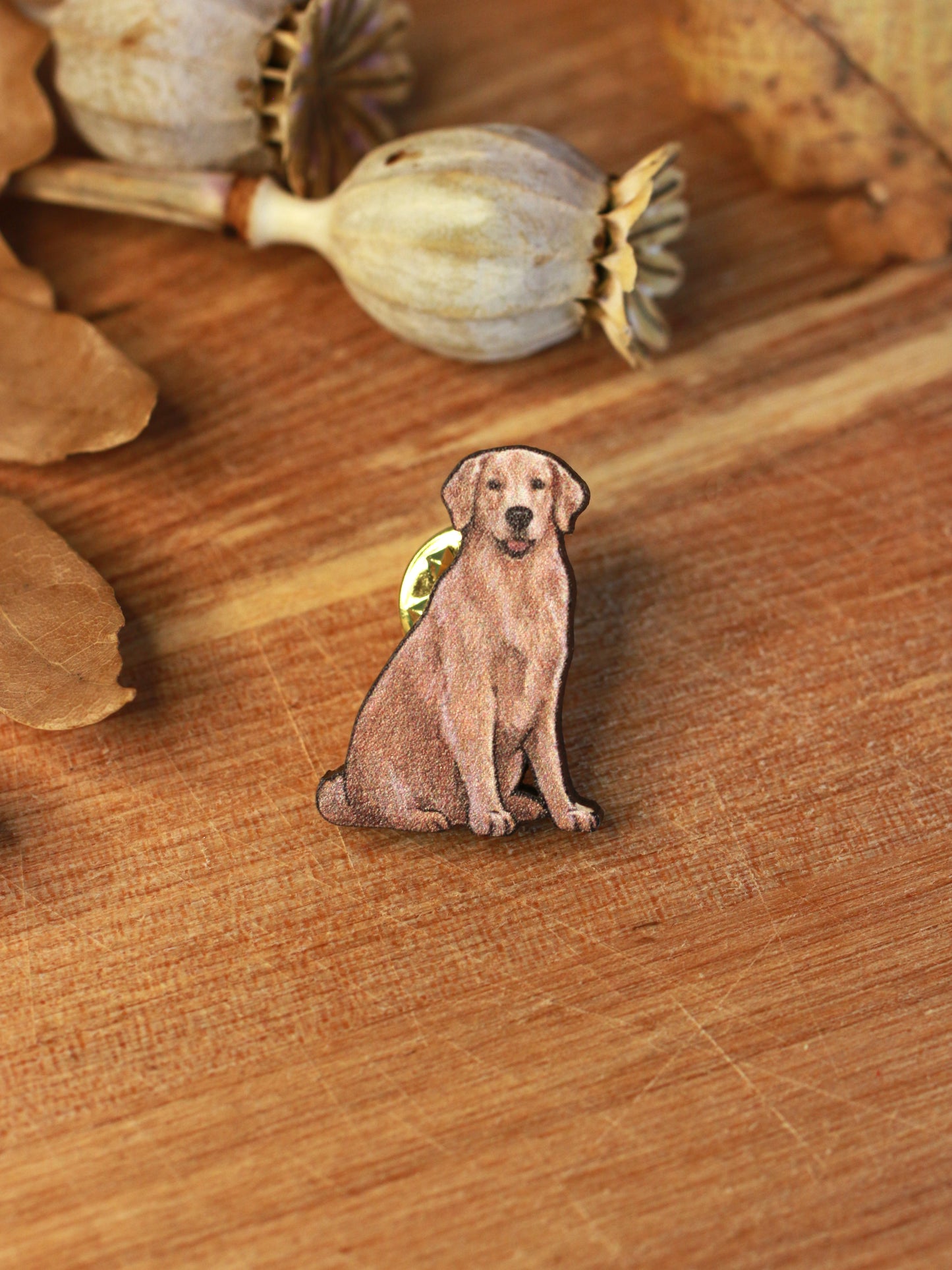 Golden retriever pin - wooden dog brooch