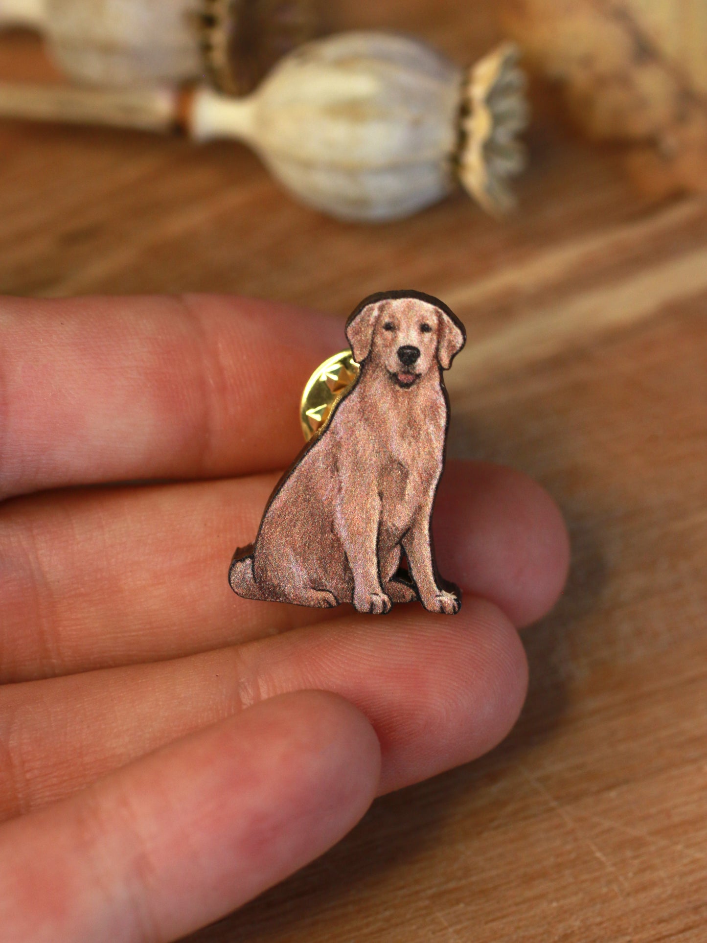 Golden retriever pin - wooden dog brooch