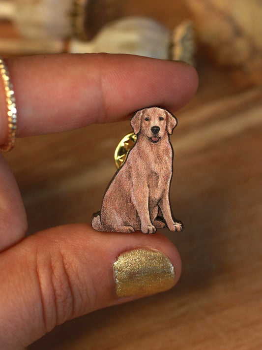 Golden retriever pin - wooden dog brooch