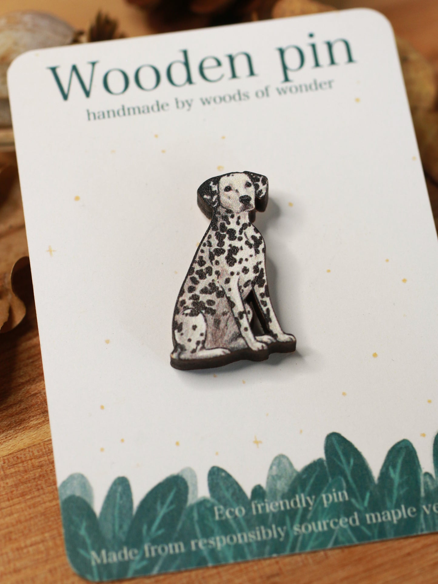 Dalmatian pin - wooden dog brooch