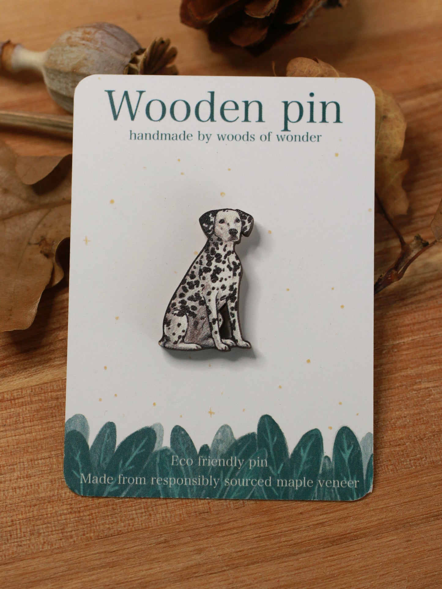 Dalmatian pin - wooden dog brooch