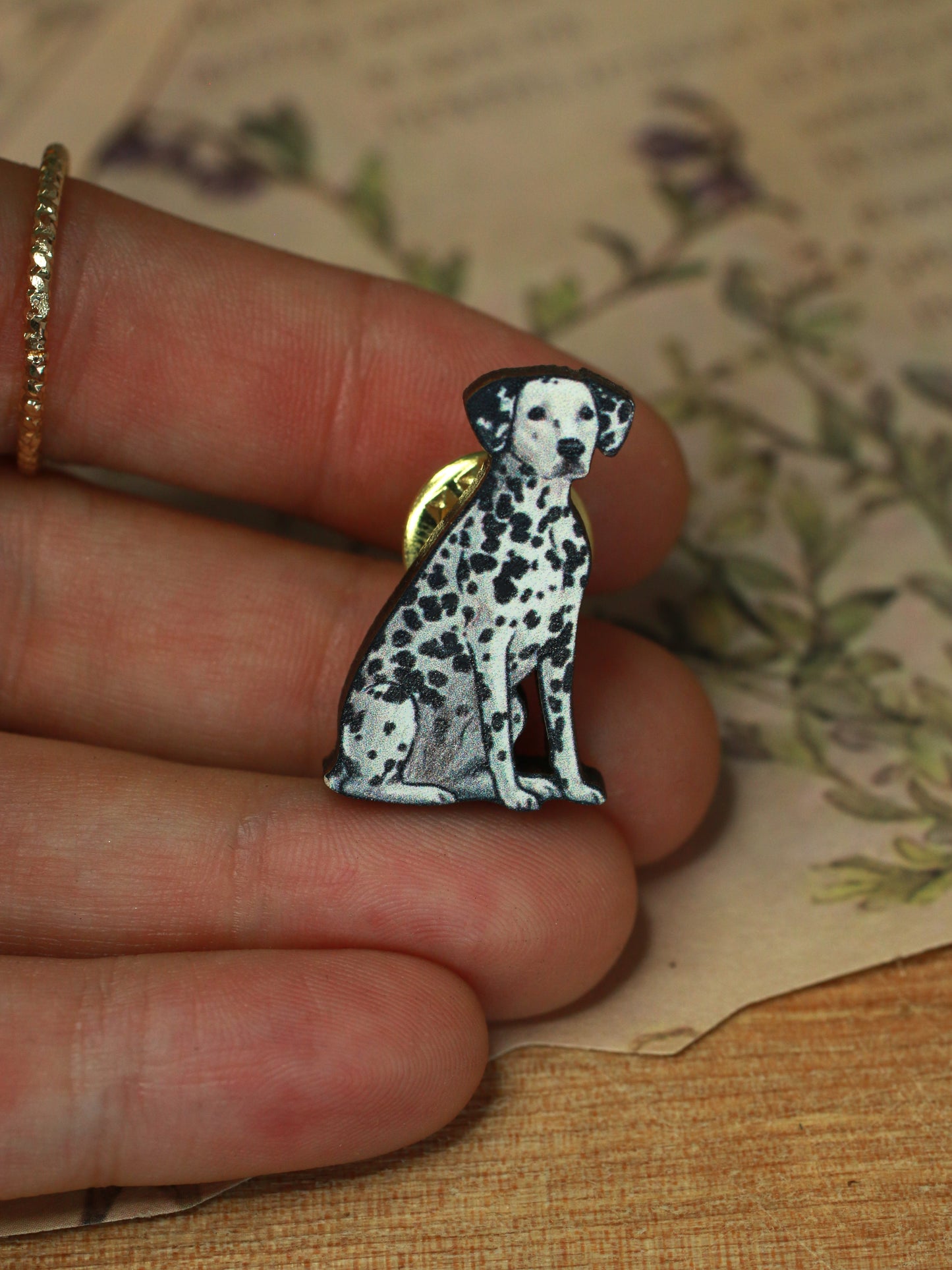 Dalmatian pin - wooden dog brooch