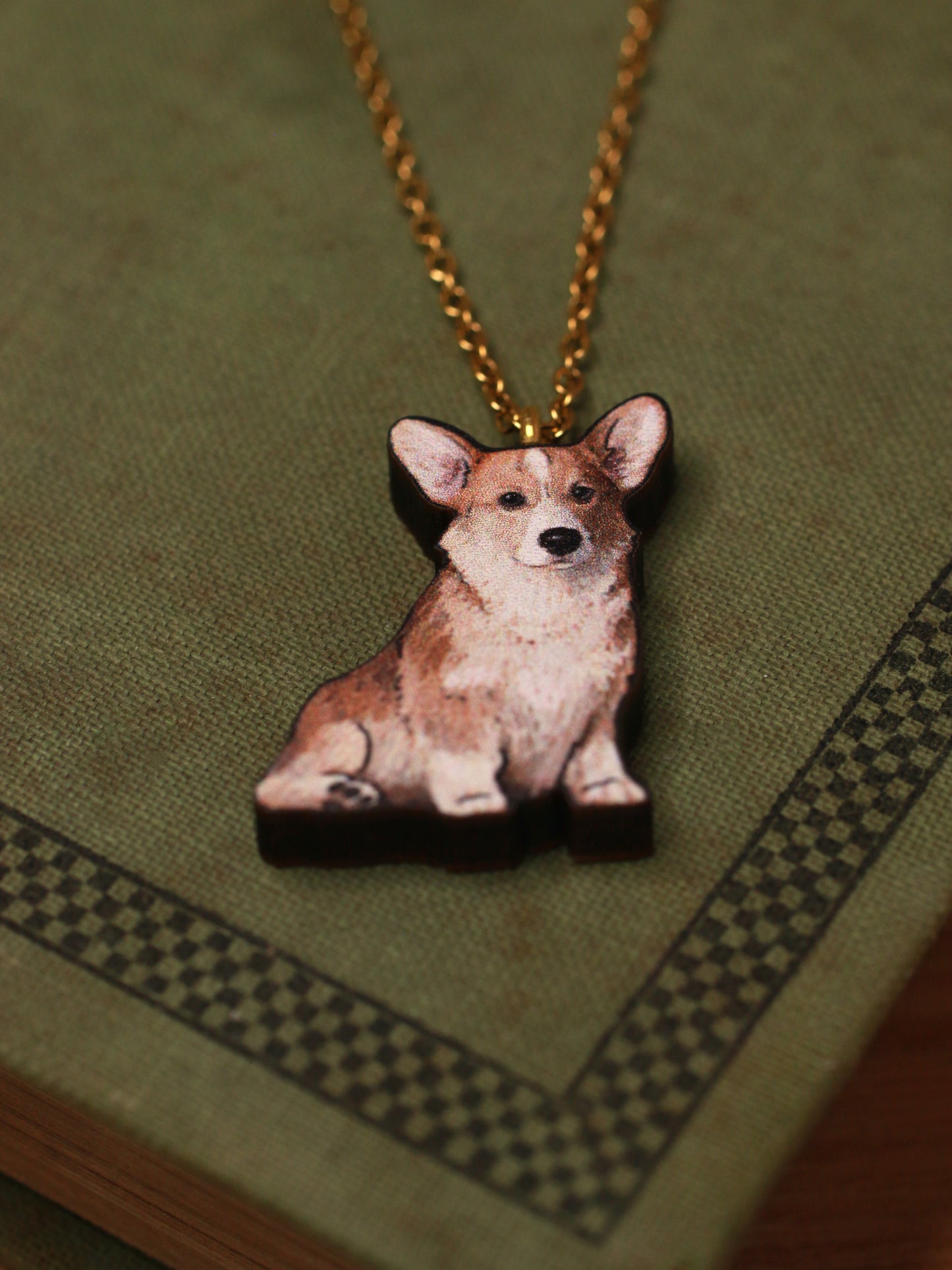 Corgi necklace - wooden pendant