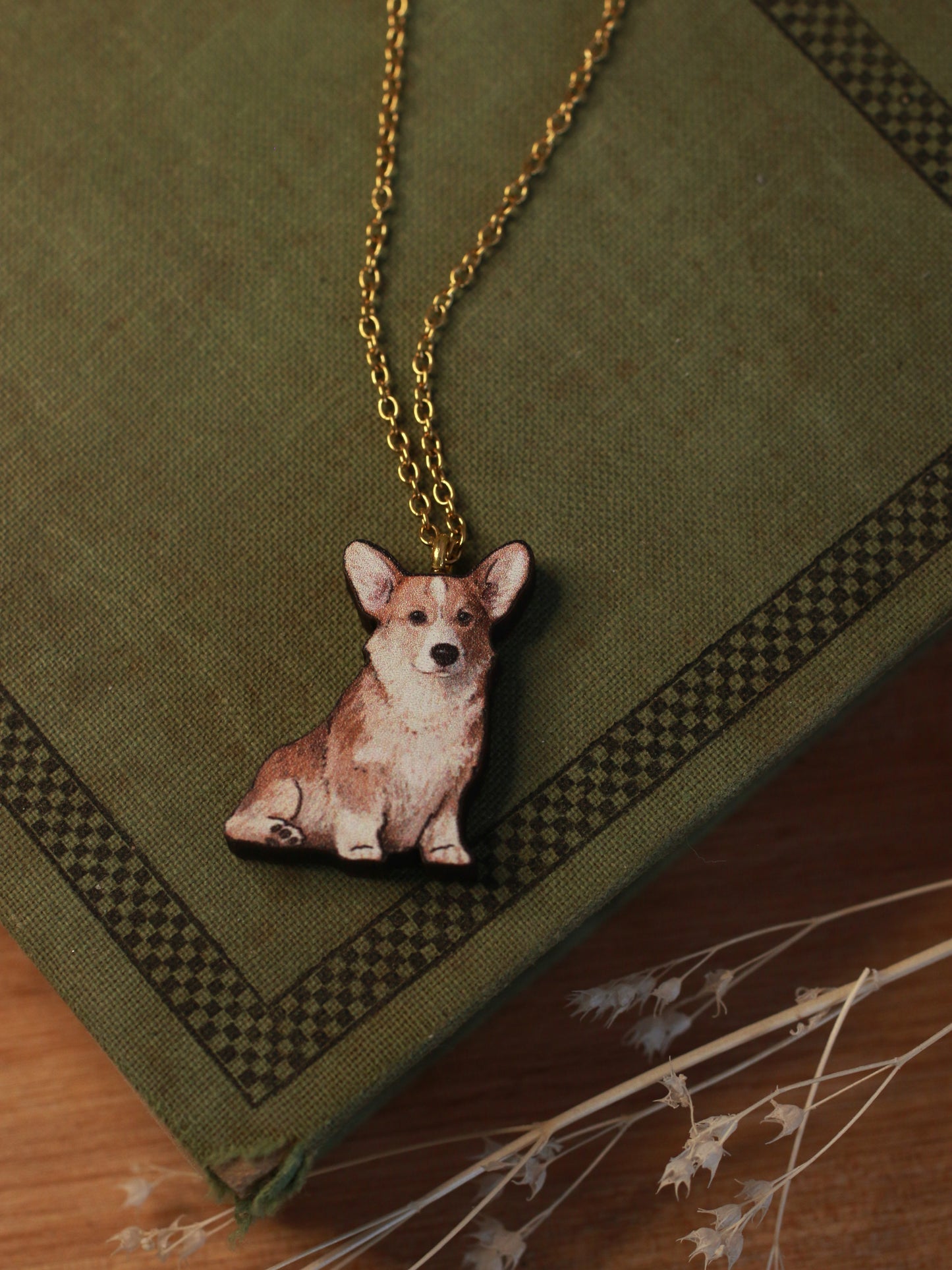 Corgi necklace - wooden pendant