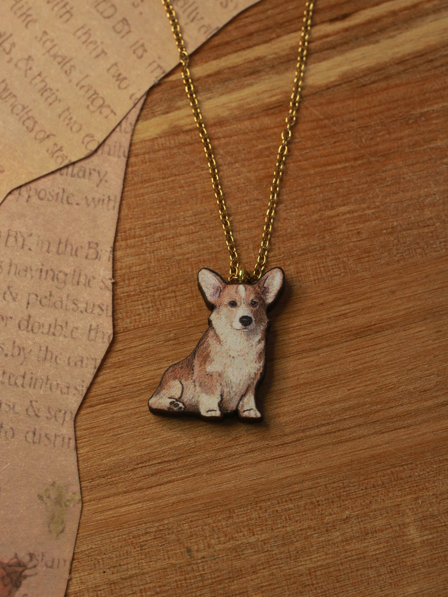 Corgi necklace - wooden pendant