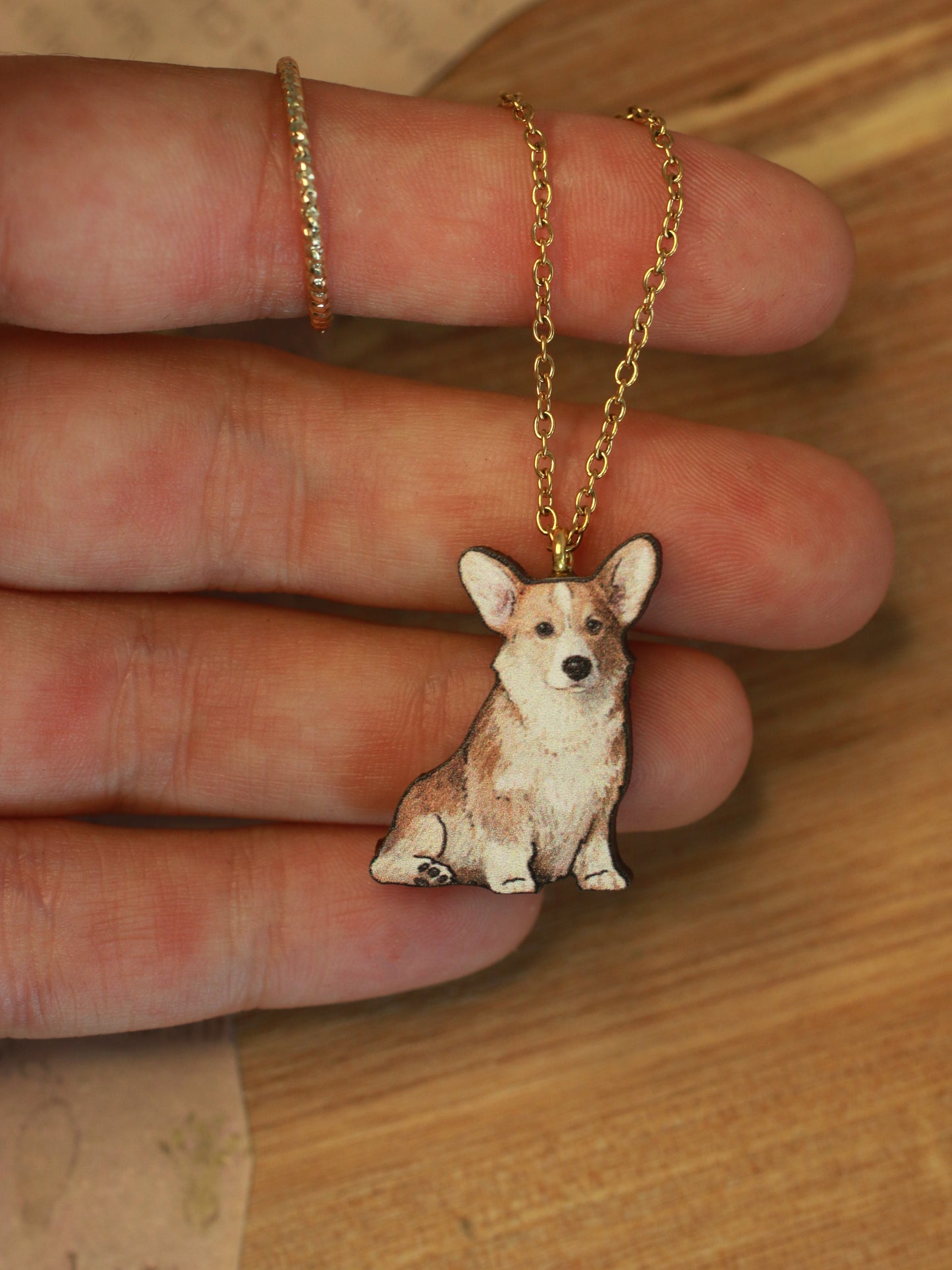 Corgi necklace - wooden pendant