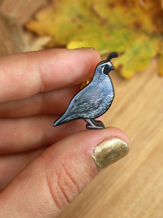 Quail pin - wooden quail brooch