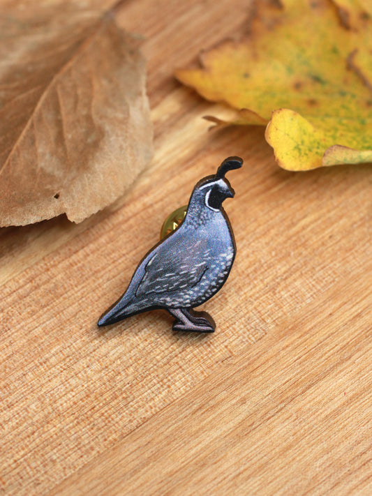 Quail pin - wooden quail brooch