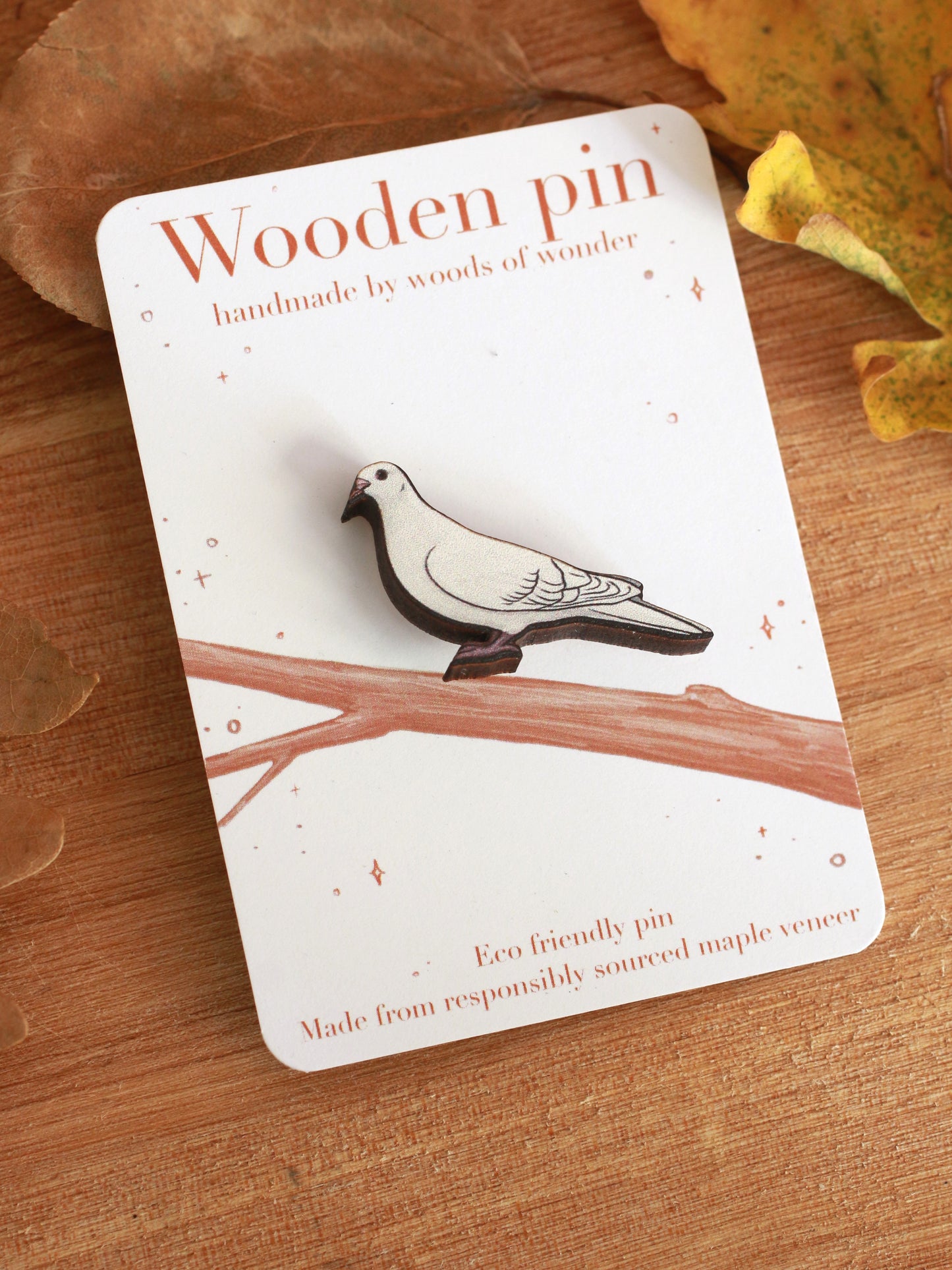 White dove pin - wooden bird brooch