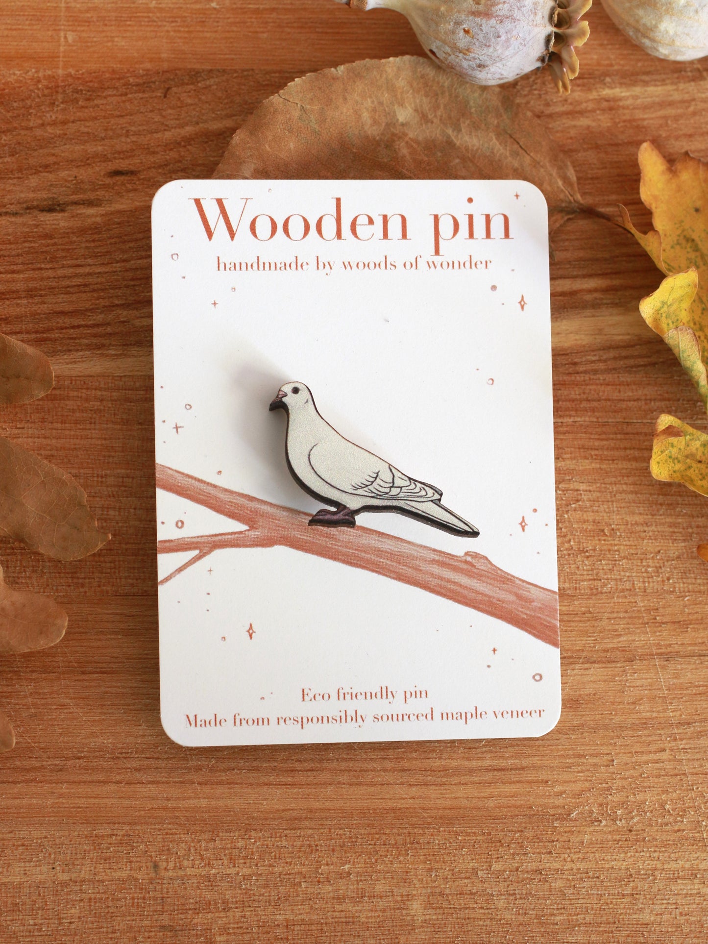 White dove pin - wooden bird brooch