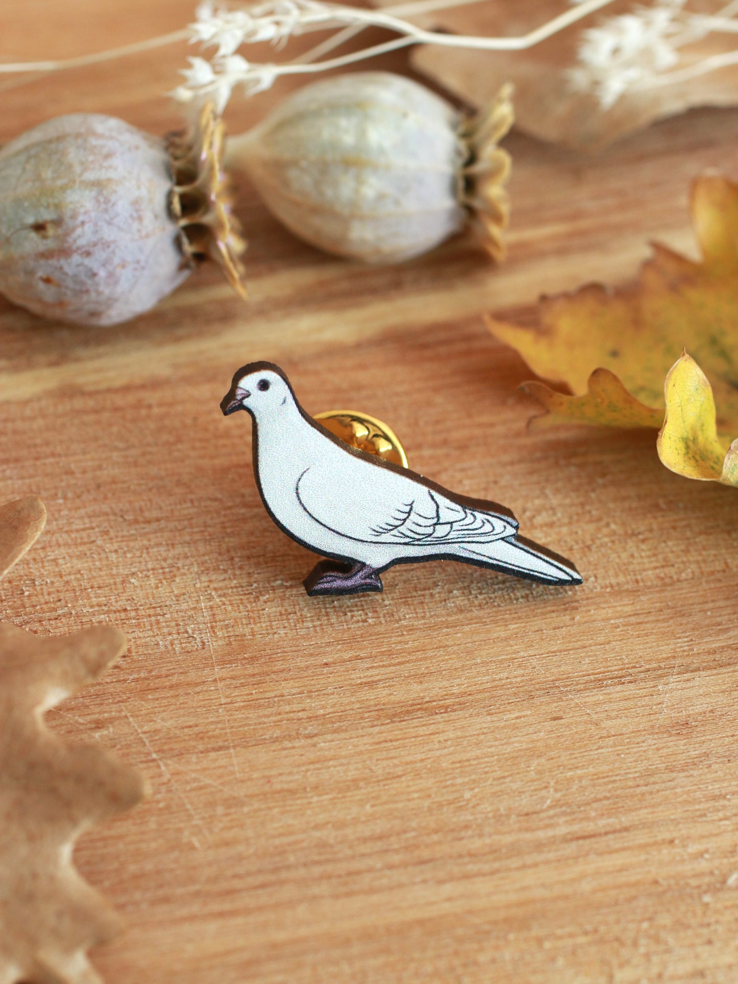 White dove pin - wooden bird brooch