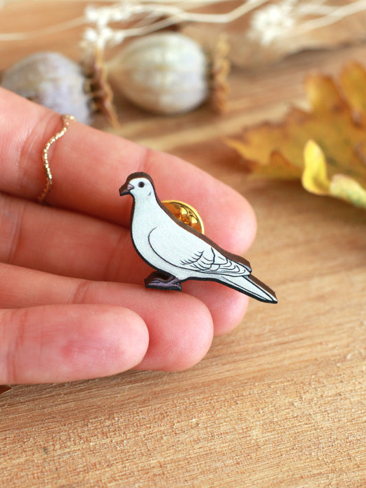 White dove pin - wooden bird brooch