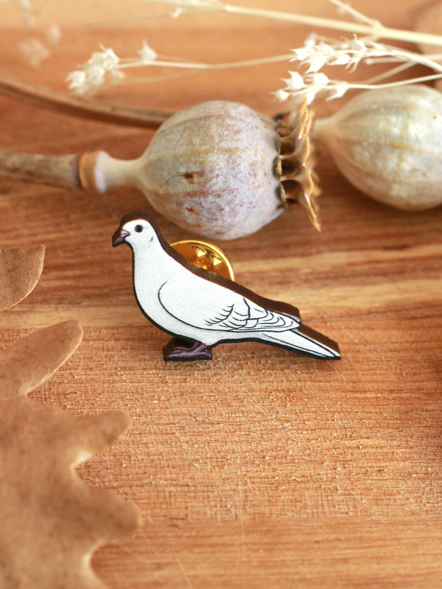 White dove pin - wooden bird brooch