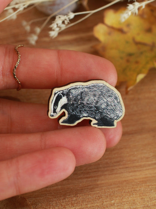 Wooden badger pin