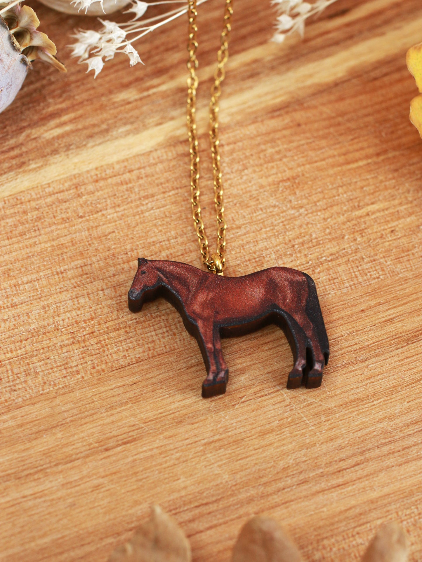 Horse necklace - Wooden horse pendant