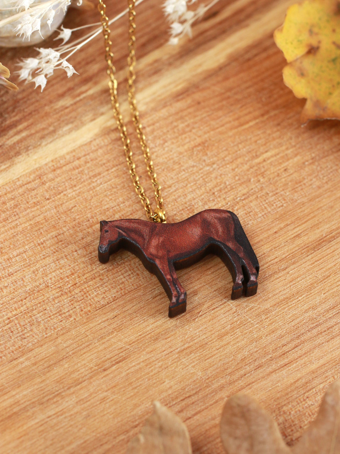 Horse necklace - Wooden horse pendant