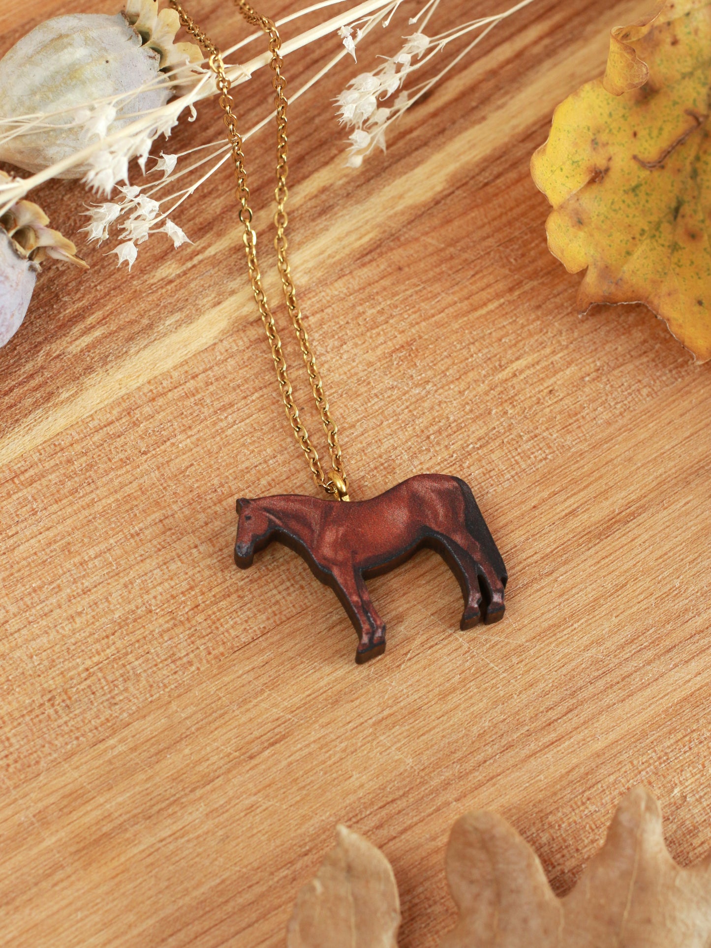 Horse necklace - Wooden horse pendant