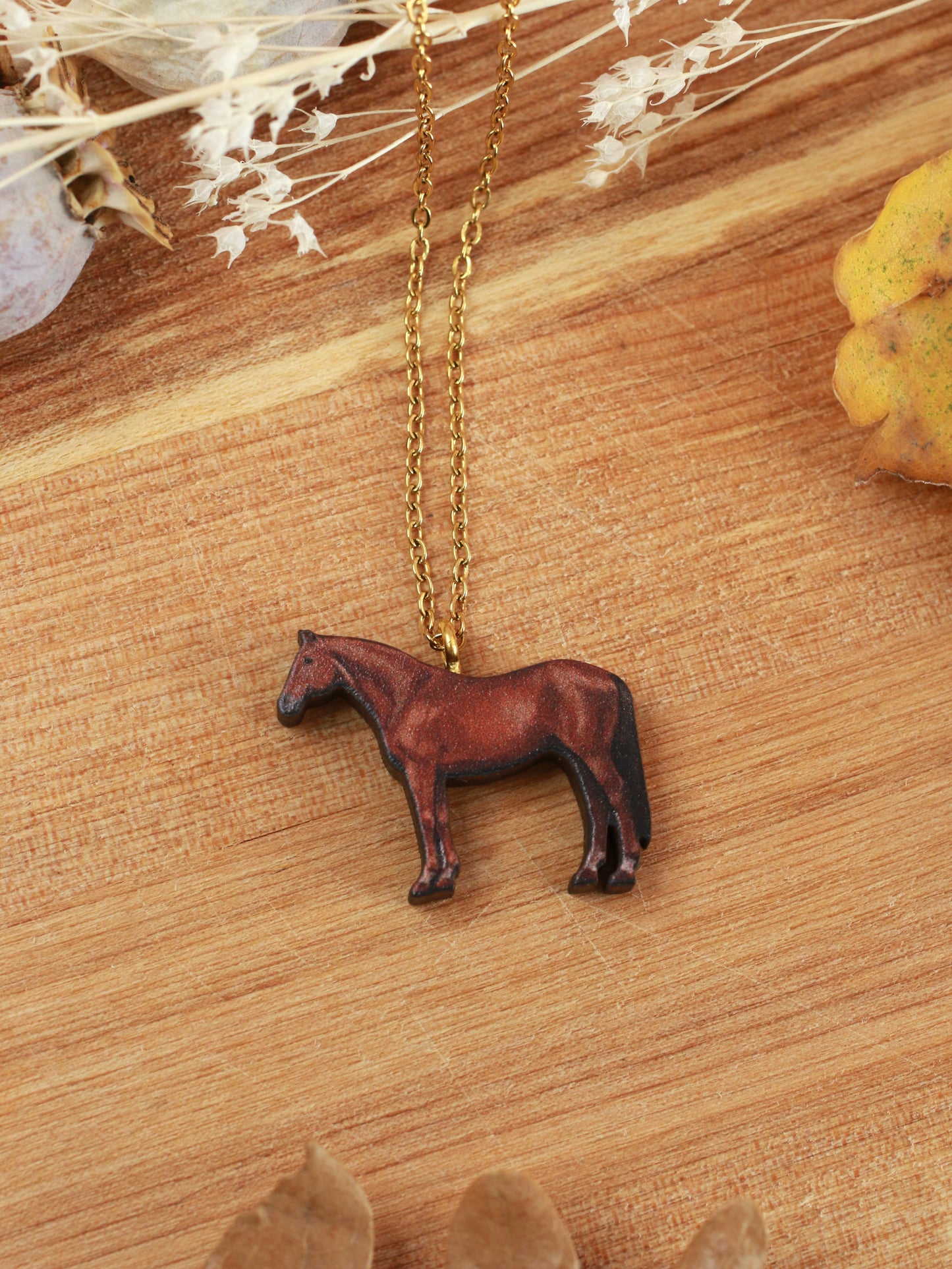 Horse necklace - Wooden horse pendant