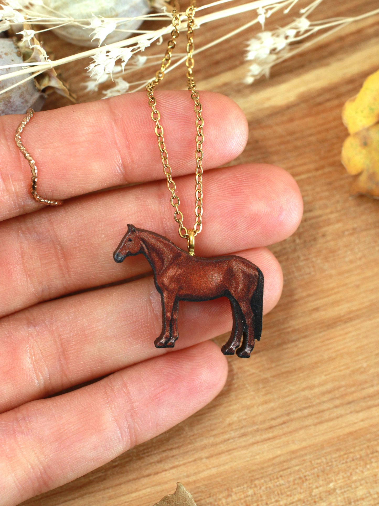 Horse necklace - Wooden horse pendant