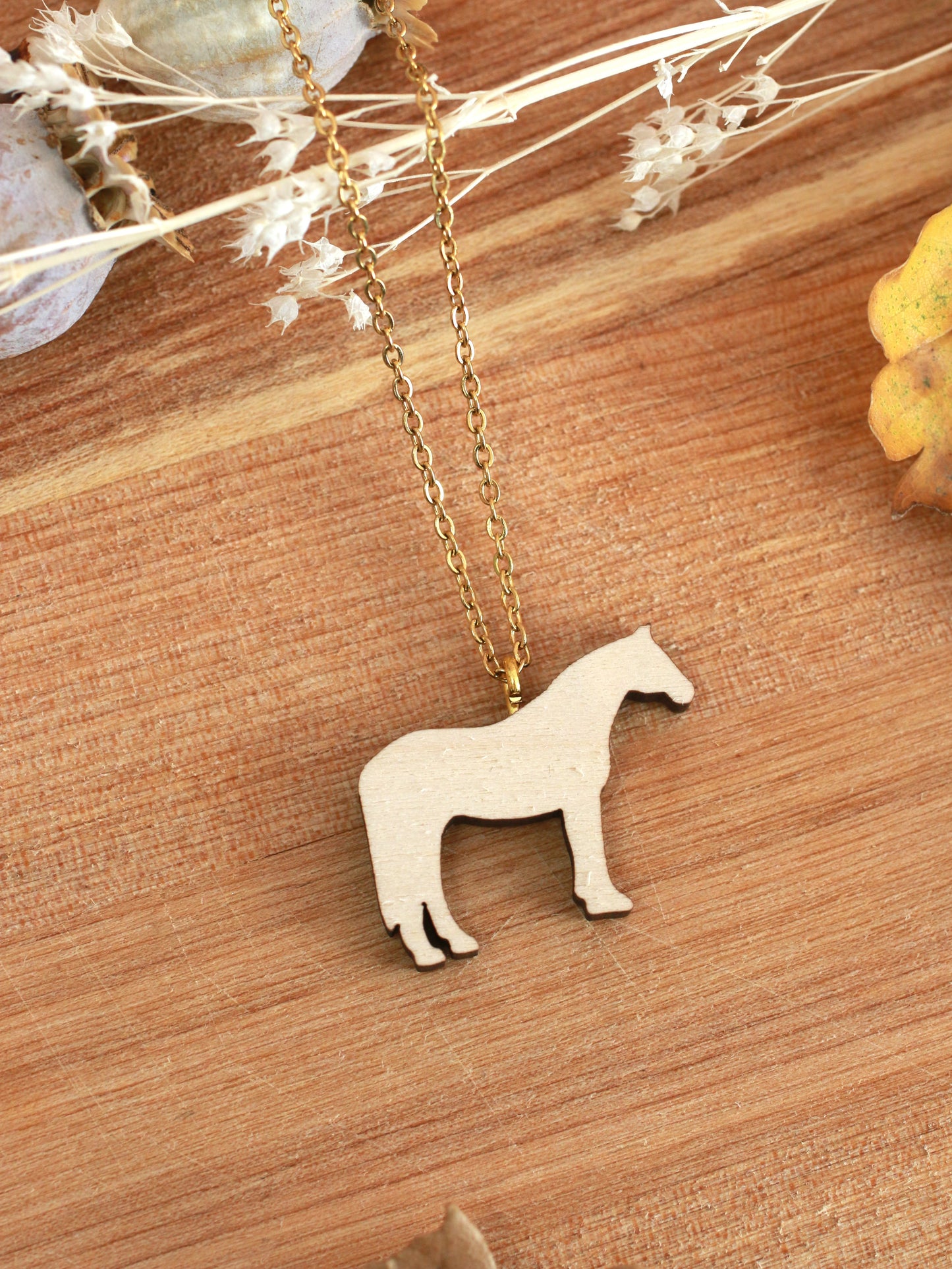 Horse necklace - Wooden horse pendant