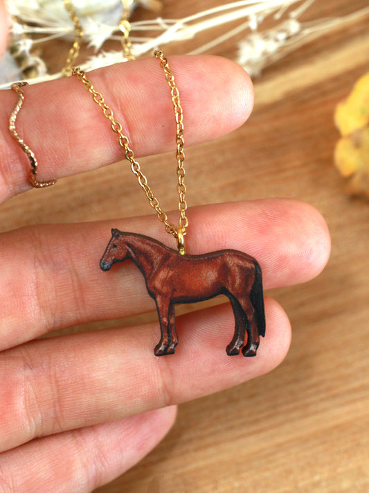 Horse necklace - Wooden horse pendant