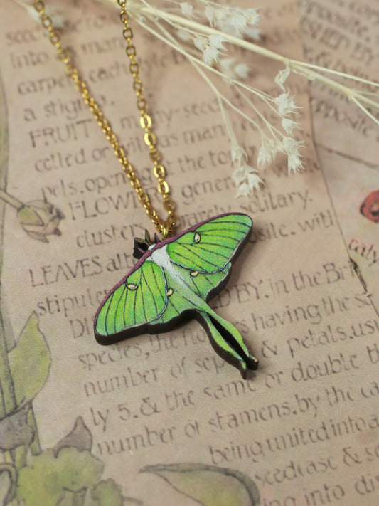 Luna moth - wooden necklace